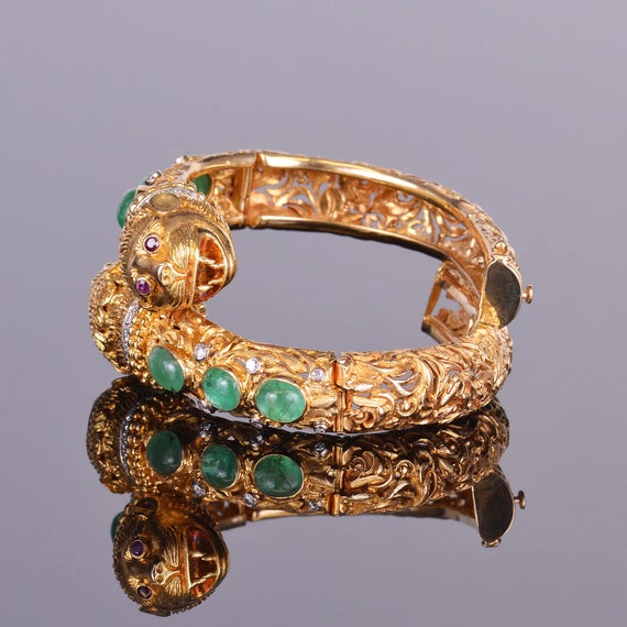 Antique Emerald, Diamond and Ruby Monkey Bracelet - image 2