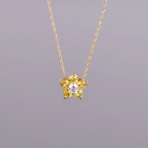 Yellow Sapphire and Diamond Flower Pendant