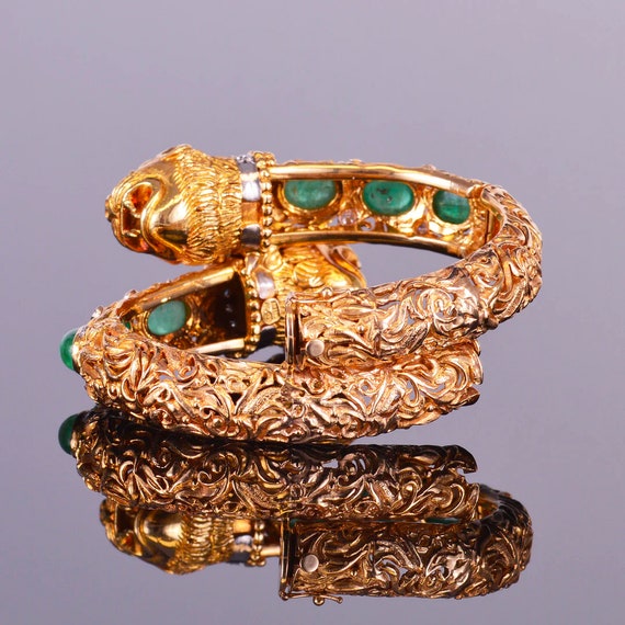 Antique Emerald, Diamond and Ruby Monkey Bracelet - image 4