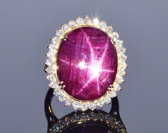 Ruby Cabochon and Diamond Ring In Yellow Gold