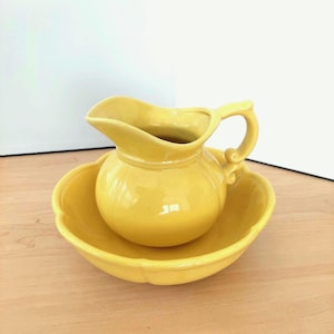 Vintage Mccoy Yellow Pottery Pitcher and Wash Basin Bowl.