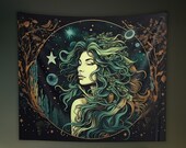 Forest Goddess Wall Tapestry: Witchy Nature Aesthetic, Sizes 36x26in - 104x88in, Witch Wall Art