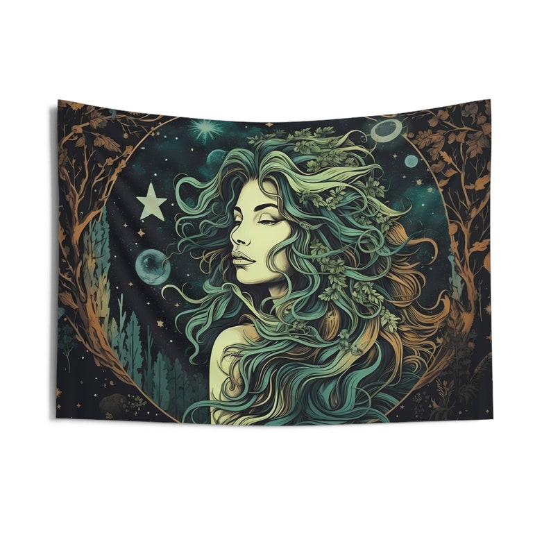 Forest Goddess Wall Tapestry: Witchy Nature Aesthetic, Sizes 36x26in - 104x88in, Witch Wall Art image 3