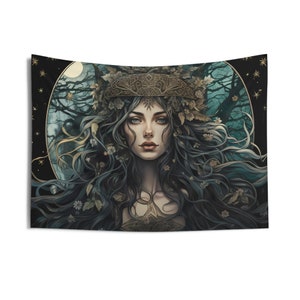 Mondwaldgöttin Wandbehang: Witchy Nature Aesthetic, Größen 36x26in - 104x88in, Witch Wall Art Bild 3
