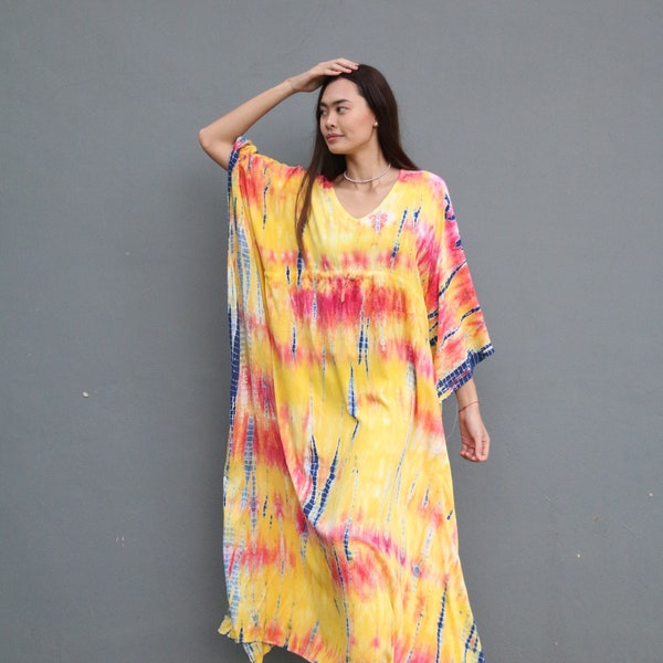 Yellow caftan cotton resort wear, Summer dress beach kaftan cotton dress, Hawaii dress Miami Beach, Vacation caftan for women, Plus Size