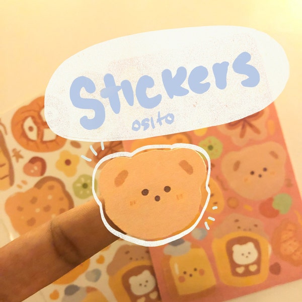 Sticker bear and bread stickers for pen pals sticker sheet to give away kawaii stickers