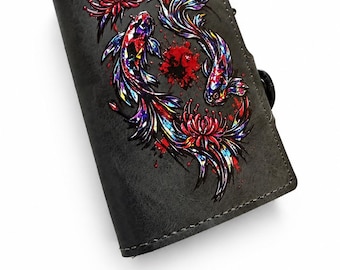 Prismatic Koi Fish Wallet, Japanese Art RFID Card Holder, Prismatic Floral Minimalist Wallet, Colorful Gift for Men and Women