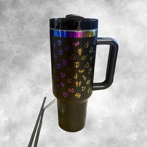 FFXIV Full Wrap All Job Icons 40 oz  Tumbler w/Lid and Metal Straws | Different Color Options, Gift For Her, Geeky Gift, Birthday Present