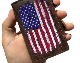 Portefeuille patriotique pop-up en cuir PU avec drapeau américain effet vieilli, porte-cartes avec blocage RFID