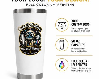 Custom Logo 20oz Tumbler, Personalized Business Tumbler, Full Color UV Printed Cup, Custom Company Logo Gift, Branded Travel Mug