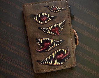 Portefeuille Horror Mouth, Portefeuille en cuir Dark Fantasy, Portefeuille RFID Monster Teeth, Portefeuille style mimique gothique, Porte-cartes Creepy Mouth