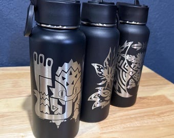32 oz Stainless Steel Monster Hunting Water Bottle, 20+ Monsters Available, Gamer Cup, Video Games