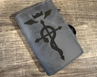 Bifold Popup PU Leather Wallet RFID Blocking Laser Engraved Anime Metal Alchemist Flamel