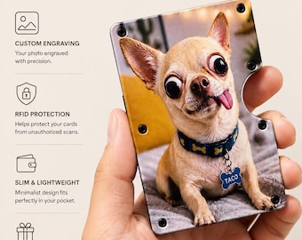 Portefeuille photo personnalisé pour animal de compagnie, portefeuille personnalisé pour chien, cadeau commémoratif d'animal de compagnie, portefeuille personnalisé pour chat, portefeuille minimaliste RFID pour les amoureux des animaux de compagnie