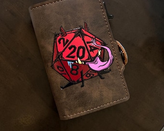 Portefeuille en cuir PU pour gamer D20 imitant les dés avec blocage RFID