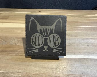 Good Vibes Cat Slate Coasters | Holiday Gift