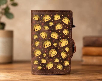 Joli portefeuille tacos, portefeuille motif tacos kawaii, portefeuille nourriture rigolote, portefeuille en cuir personnalisé, porte-cartes avec protection RFID, cadeau pour amateur de tacos