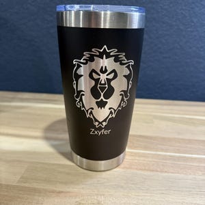 World of Warcraft Alliance Emblem 20 oz Stainless Steel Tumbler with Lid | Customizable Name, title, etc