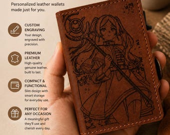 Personalized Engraved Leather Wallet, Custom Artwork Wallet, Custom Anime Engraving, RFID Card Holder, Gift for Him
