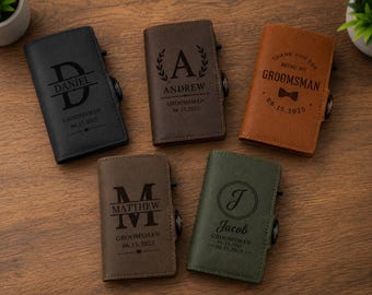Personalized Groomsmen Wallet, Custom Engraved Leather Wallet, Wedding Party Gift, Best Man Gift, RFID Wallet for Men, Usher Gift