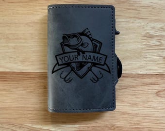 Monogramme achigan - Portefeuille personnalisé en cuir PU gravé avec votre nom, cadeau d'anniversaire, cadeau d'anniversaire