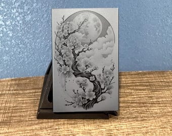 Lunar Sakura Blossom Art Pop Up Metal Wallet  , Minimalistic, Anime Inspired, Trading Card, Different Wallet Styles, Otaku Accessories
