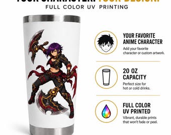 Custom Anime Character Tumbler, Personalized 20 oz UV Printed Cup, Custom Artwork Travel Mug, Anime Fan Gift