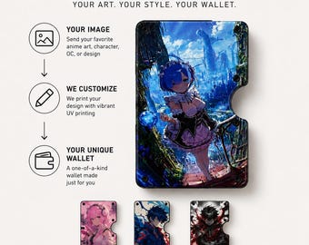 Portefeuille Anime personnalisé | Portefeuille RFID personnalisé imprimé UV | Oeuvres d'art personnalisées Waifu, Husbando et manga | Cadeau Otaku pour lui