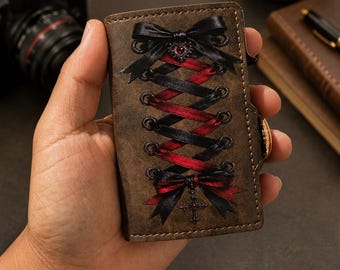 Portefeuille gothique corset - Portefeuille minimaliste RFID personnalisé, cadeau mode alternatif, porte-cartes esthétique vampire, accessoires emo gothiques