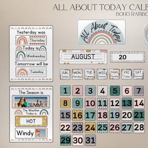 DIGITAL DOWNLOAD Boho Rainbow Theme All About Today Calendar | Circle Time Calendar | Morning Board Calendar | Homeschool Daycare Calendar
