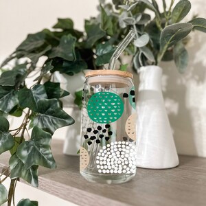 Circle Boho Vinyl Design Glass Can, Beer Can Glass with Lid & Straw, 16oz Glass Tumbler