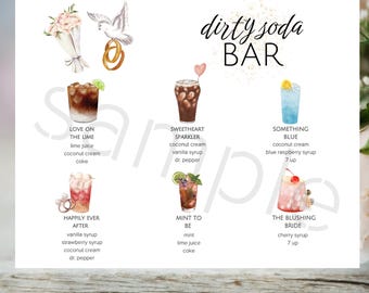 Letrero para el menú de la barra de refrescos para despedida de soltera: Tema de novia ruborizada (descarga instantánea)