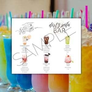 Graduation Dirty Soda Bar Menu Schild - Printable Digital Download | Klasse von 2025 Party Dekoration | Erfrischungsstation | Grad Party Schild