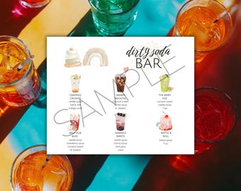 Cartello del menu del bar per baby shower Dirty Soda (download digitale)