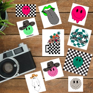 Retro Checkered Sticker Pack | Aesthetic Vinyl Stickers for Laptop & Water Bottle