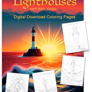 Lighthouses with Bible Verses - Coloring Pages Digital Download