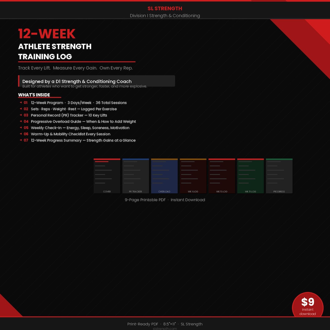 12 Week Athlete Strength Training Log PDF - Etsy