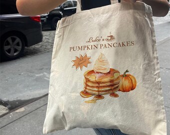 Borsa tote Luke's Pumpkin Pancakes / Borsa tote retrò per la colazione autunnale / Borsa tote vintage da ragazza del centro città / Accogliente borsa in tela per tavola calda autunnale