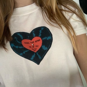 Vintage Heart Vinyl Baby Tee | Valentines Downtown Girl Shirt | Songs that Remind me of You | Retro Fall Aesthetic Autumn T-Shirt