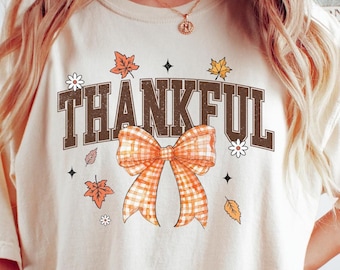 Retro Thankful Sweatshirt, Thankful Shirt, Coquette Fall Shirt, Autumn Pumpkin Shirt, Thanksgiving Sweatshirt, Retro Fall Bow Shirt,
