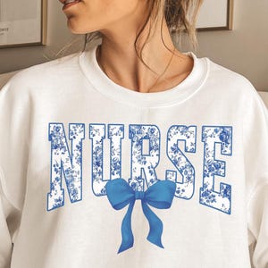 Floral Nurse Sweatshirt, Nurse Coquette T-Shirt, Nurse Toile Bow Shirt, RN Shirt, Nurse Graduation Gift, Gifts for Nurse, Nurse Appreciation