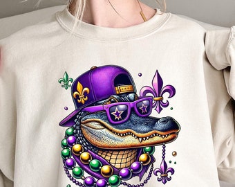 Mardi Gras Alligator-T-shirt, Mardi Gras-trompetshirt, Louisiana-T-shirt, Louisiana Crocodile-sweater, Louisiana Mardi Gras-T-shirt, Louisiana-feestcadeau