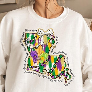 Louisiana Karte Karneval Sweatshirt, Fleur De Lis T-Shirt, Retro Karneval T-Shirt, Karneval Sweatshirt, Karneval Familie T-Shirt, Nola Shirt