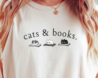 Cats & Books Sweatshirt, Cute Books Lover Sweatshirt, Books Club Shirt, Books Lover Gift, Back To School Shirt, Elementary Teacher Shirt