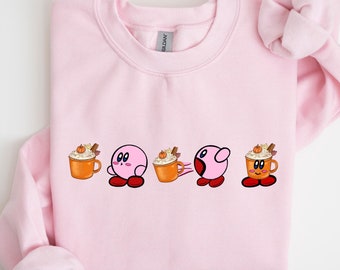 Kirby Pumpkin Latte Sweatshirt, Funny Fall Sweatshirt, Halloween Gift, Funny Halloween Shirt, Fall Sweatshirt, Fall Tee, Coffee Latte Shirt