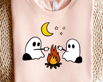 Cute Ghosts Camping Sweatshirt, Halloween Sweatshirt, Halloween Ghost Shirt, Womens Halloween Shirt, Smore Lover Sweatshirt, Halloween Shirt