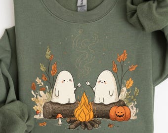 Cute Ghosts Camping Sweatshirt, Halloween Sweatshirt, Halloween Ghost Shirt, Womens Halloween Shirt, Smore Lover Sweatshirt, Halloween Shirt