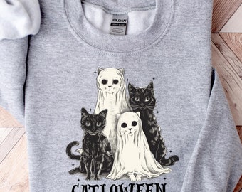 Catloween Tshirt, Ghost Cat Sweatshirt, Ghost Cat Tshirt, Halloween Crewneck, Cat Lover Shirt, Cat Tshirt, Halloween Shirt, Cat Mom Tshirt