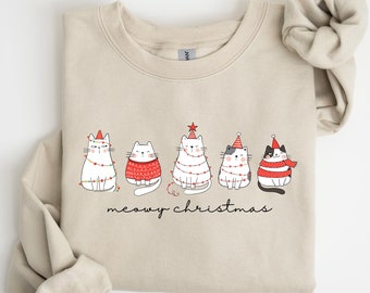 Meowy Christmas Sweatshirt,Happy Cat Year Shirt,Funny Christmas Cat Shirt,Cat Christmas Sweatshirt,Cats Sweatshirt,Cat Lover Christmas Shirt