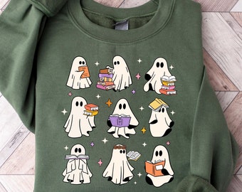 Ghost Reading Books Sweater, Bookish Halloween Sweatshirt, Halloween Teacher Gift, Librarian Halloween Hoodie, Ghost Crewneck